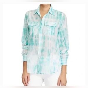 Lauren Ralph blouse-aqua and white-tie dye-button down-silk and cotton blend.